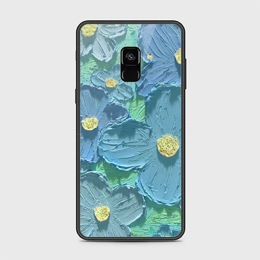 Samsung Galaxy A8 2018 Cover - Floral Series - Design 1 - Purple & Aqua - HQ Ultra Shine Premium Infinity Glass Soft Silicon Borders Case