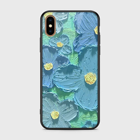 iPhone XS Max Cover - Floral Series - Design 1 - Purple & Aqua - HQ Ultra Shine Premium Infinity Glass Soft Silicon Borders Case