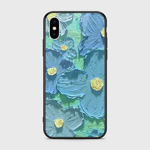 iPhone XS / X Cover - Floral Series - Design 1 - Purple & Aqua - HQ Ultra Shine Premium Infinity Glass Soft Silicon Borders Case