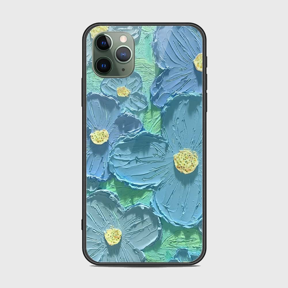 iPhone 11 Pro Cover - Floral Series - Design 1 - Purple & Aqua - HQ Ultra Shine Premium Infinity Glass Soft Silicon Borders Case