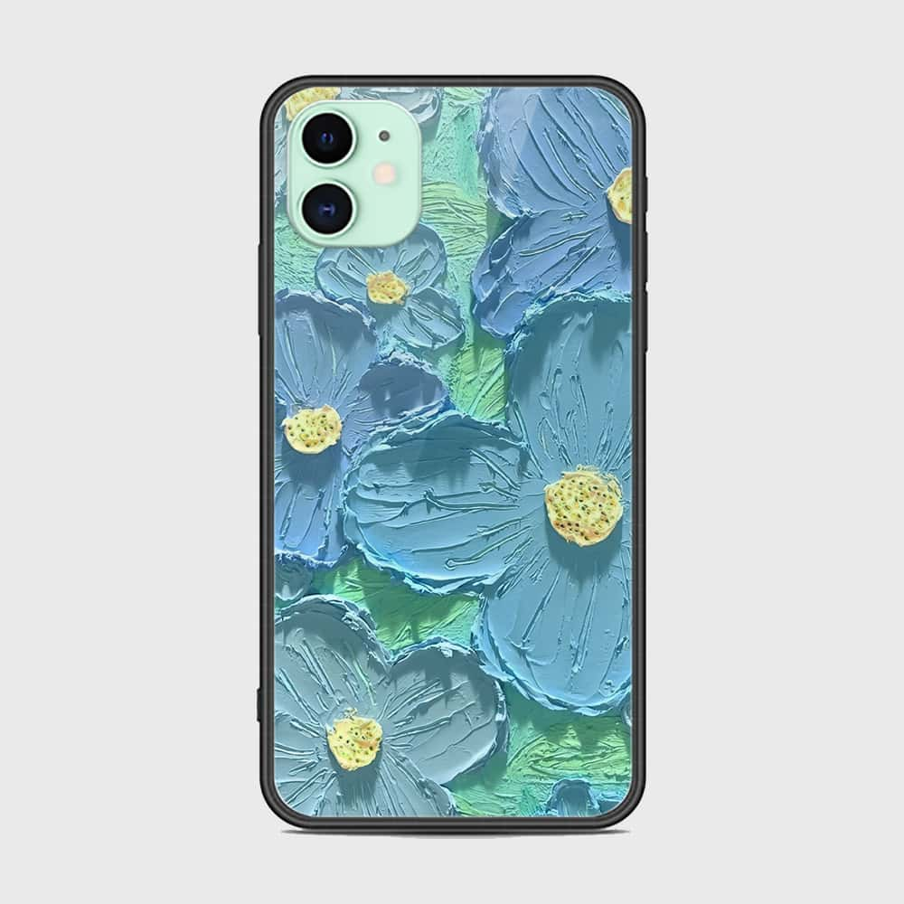 iPhone 11 Cover - Floral Series - Design 1 - Purple & Aqua - HQ Ultra Shine Premium Infinity Glass Soft Silicon Borders Case