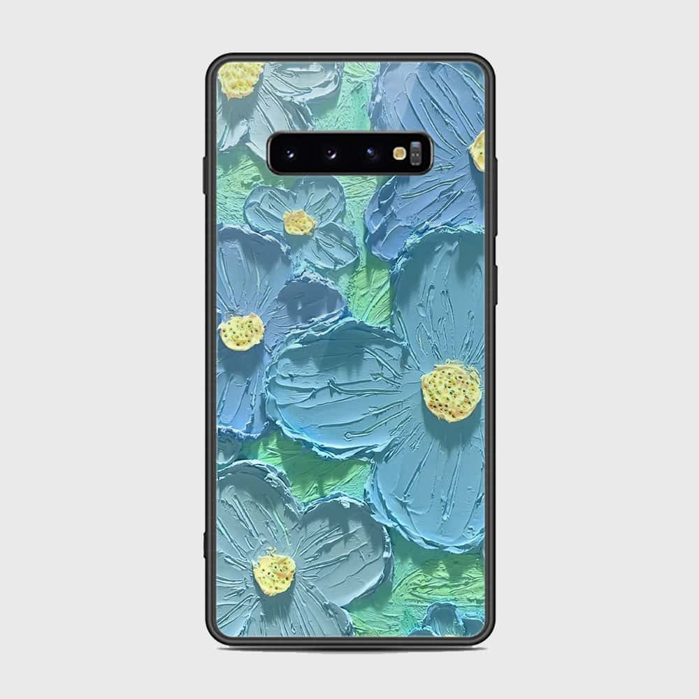 Samsung Galaxy S10 Plus Cover - Floral Series - Design 1 - Purple & Aqua - HQ Ultra Shine Premium Infinity Glass Soft Silicon Borders Case