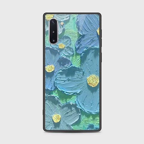 Samsung Galaxy Note 10  Cover - Floral Series - Design 1 - Purple & Aqua - HQ Ultra Shine Premium Infinity Glass Soft Silicon Borders Case