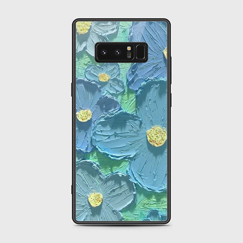 Samsung Galaxy Note 8 Cover - Floral Series - Design 1 - Purple & Aqua - HQ Ultra Shine Premium Infinity Glass Soft Silicon Borders Case