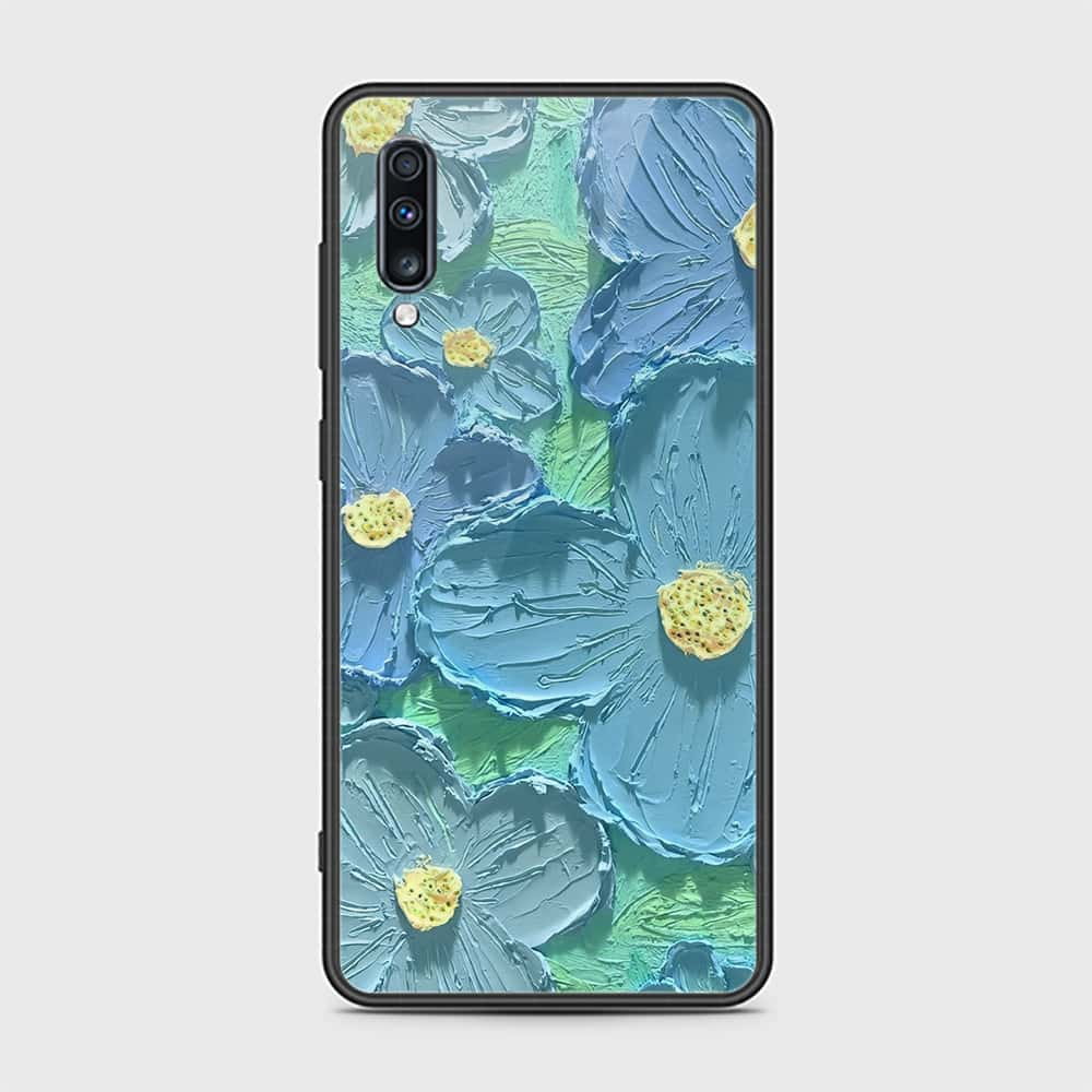 Samsung Galaxy A70 Cover - Floral Series - Design 1 - Purple & Aqua - HQ Ultra Shine Premium Infinity Glass Soft Silicon Borders Case