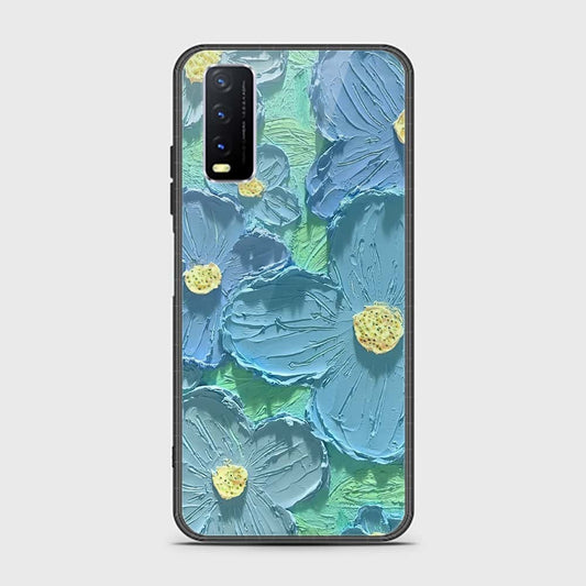 Vivo Y12s Cover - Floral Series - Design 1 - Purple & Aqua - HQ Ultra Shine Premium Infinity Glass Soft Silicon Borders Case