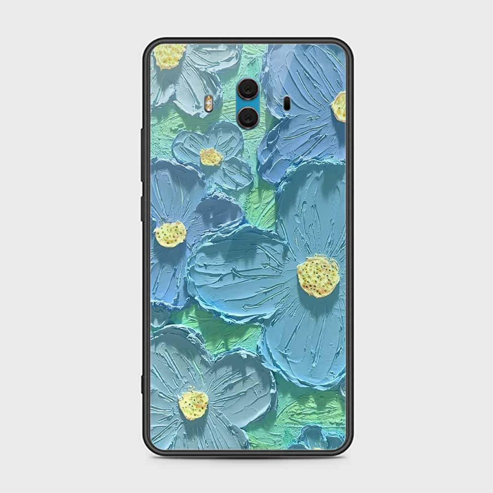 Huawei Mate 10 Cover - Floral Series - Design 1 - Purple & Aqua - HQ Ultra Shine Premium Infinity Glass Soft Silicon Borders Case