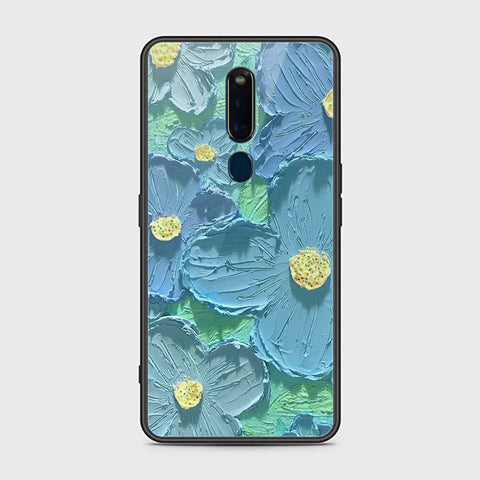 Oppo F11 Pro Cover - Floral Series - Design 1 - Purple & Aqua - HQ Ultra Shine Premium Infinity Glass Soft Silicon Borders Case