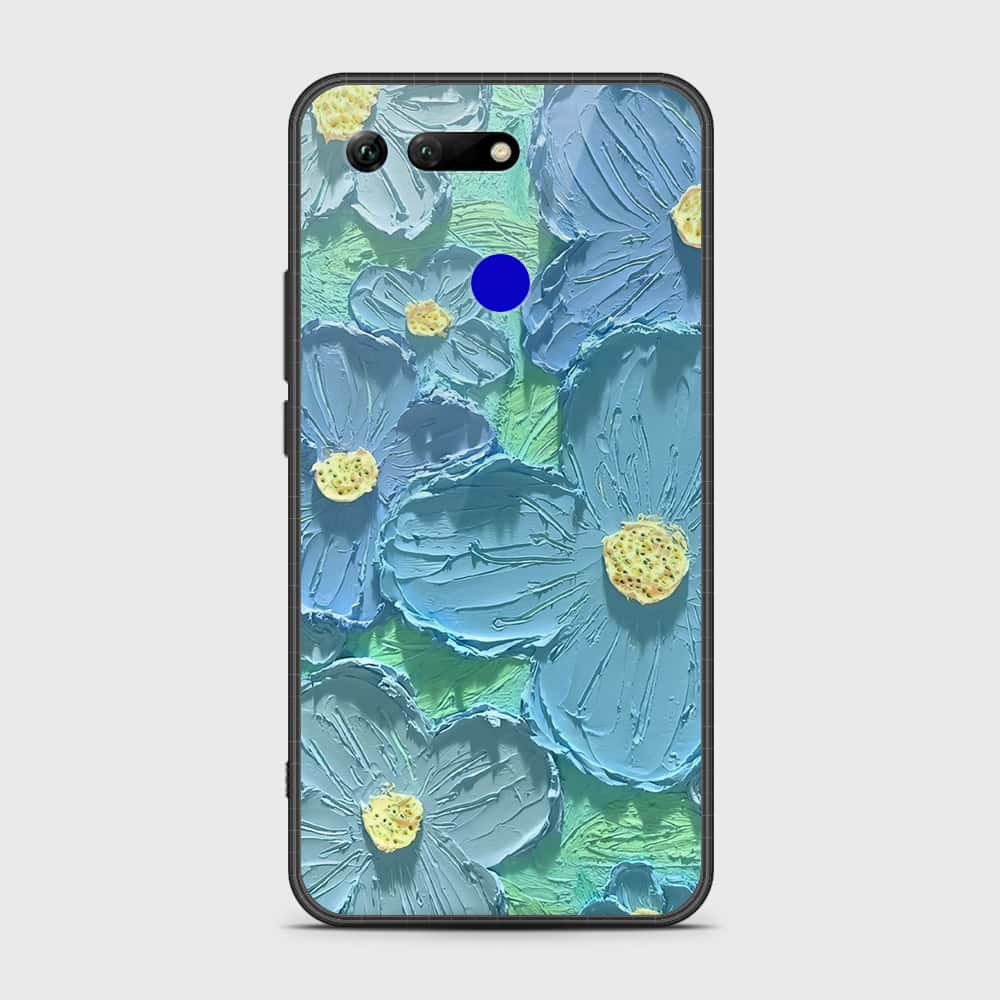 Huawei Honor View 20 Cover - Floral Series - Design 1 - Purple & Aqua - HQ Ultra Shine Premium Infinity Glass Soft Silicon Borders Case