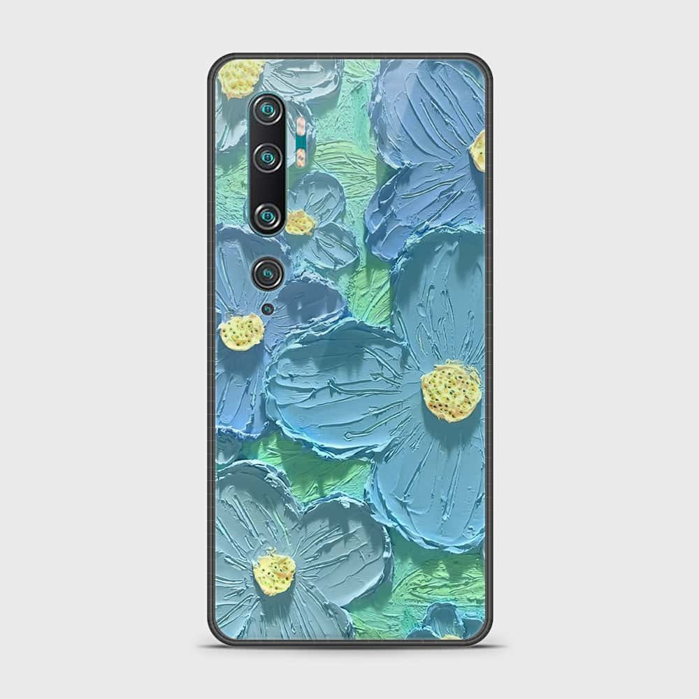 Xiaomi Mi CC9 Pro Cover - Floral Series - Design 1 - Purple & Aqua - HQ Ultra Shine Premium Infinity Glass Soft Silicon Borders Case