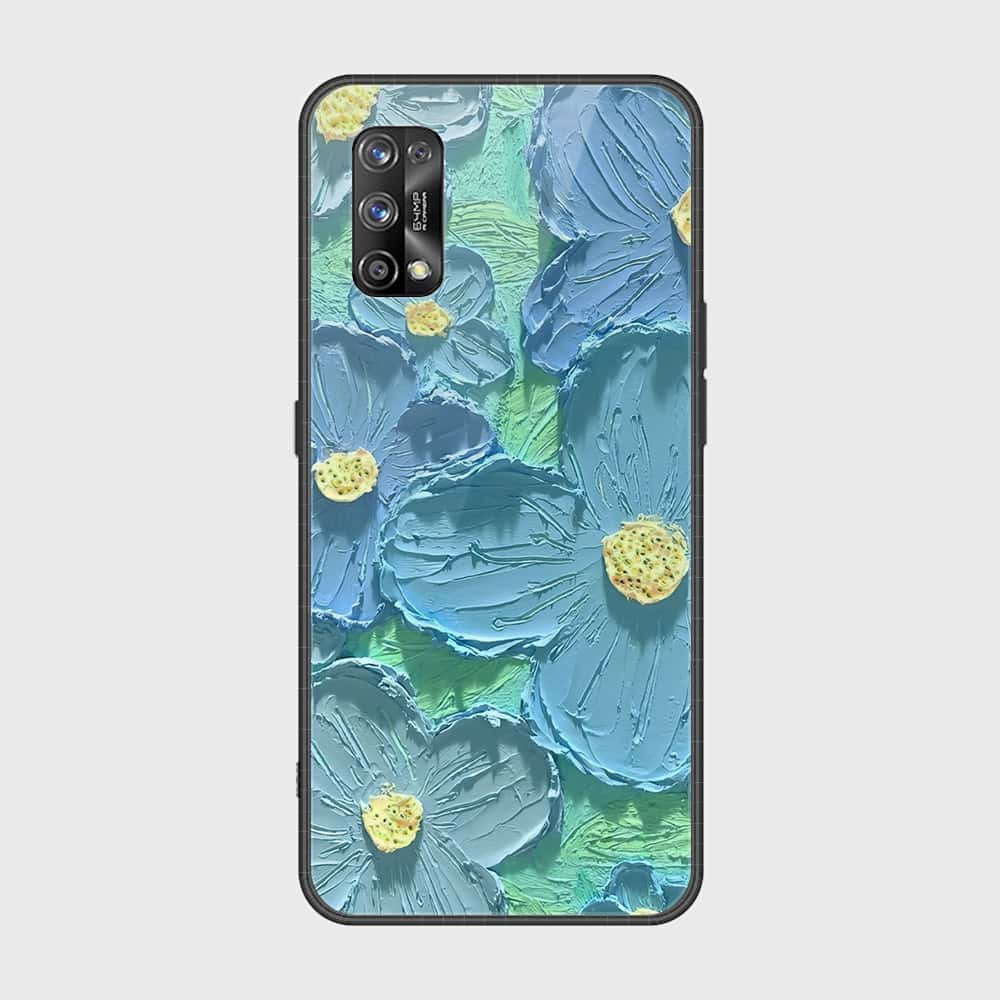 Realme 7 Pro Cover - Floral Series - Design 1 - Purple & Aqua - HQ Ultra Shine Premium Infinity Glass Soft Silicon Borders Case