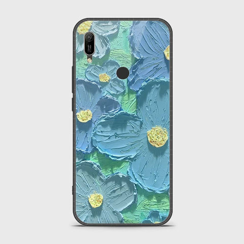 Huawei Y6 2019 Cover - Floral Series - Design 1 - Purple & Aqua - HQ Ultra Shine Premium Infinity Glass Soft Silicon Borders Case