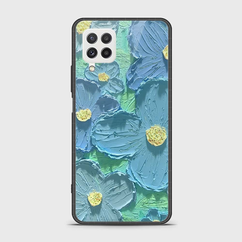 Samsung Galaxy M32 Cover - Floral Series - Design 1 - Purple & Aqua - HQ Ultra Shine Premium Infinity Glass Soft Silicon Borders Case