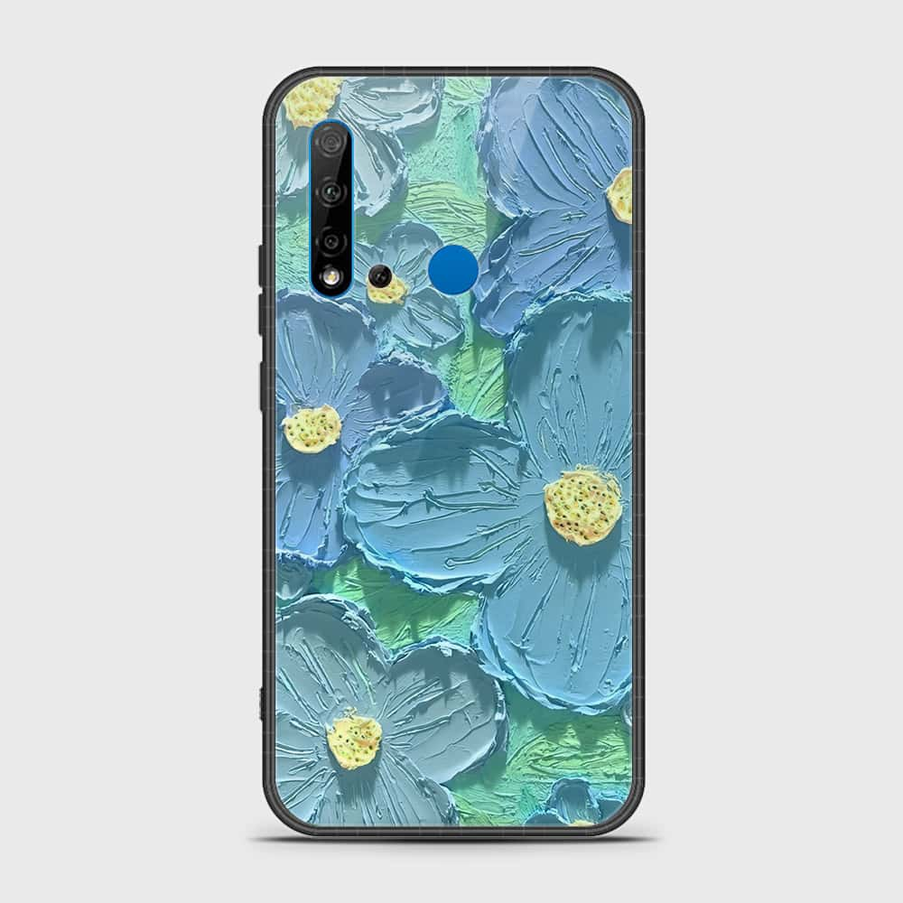 Huawei P20 Lite 2019 Cover - Floral Series - Design 1 - Purple & Aqua - HQ Ultra Shine Premium Infinity Glass Soft Silicon Borders Case