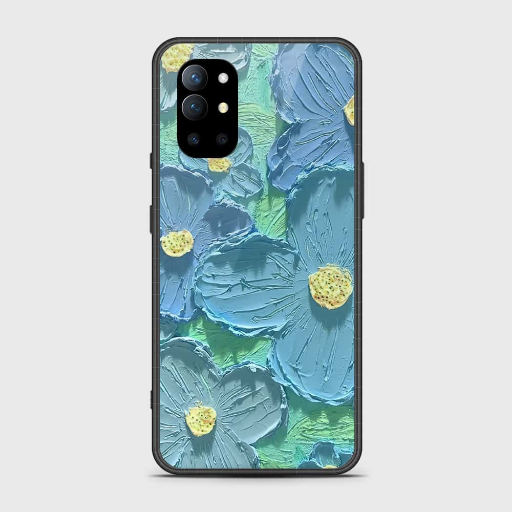 OnePlus 9R Cover - Floral Series - Design 1 - Purple & Aqua - HQ Ultra Shine Premium Infinity Glass Soft Silicon Borders Case