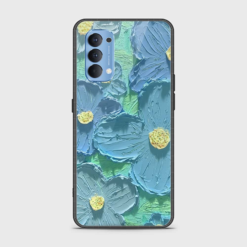 Oppo Reno 4 Cover - Floral Series - Design 1 - Purple & Aqua - HQ Ultra Shine Premium Infinity Glass Soft Silicon Borders Case