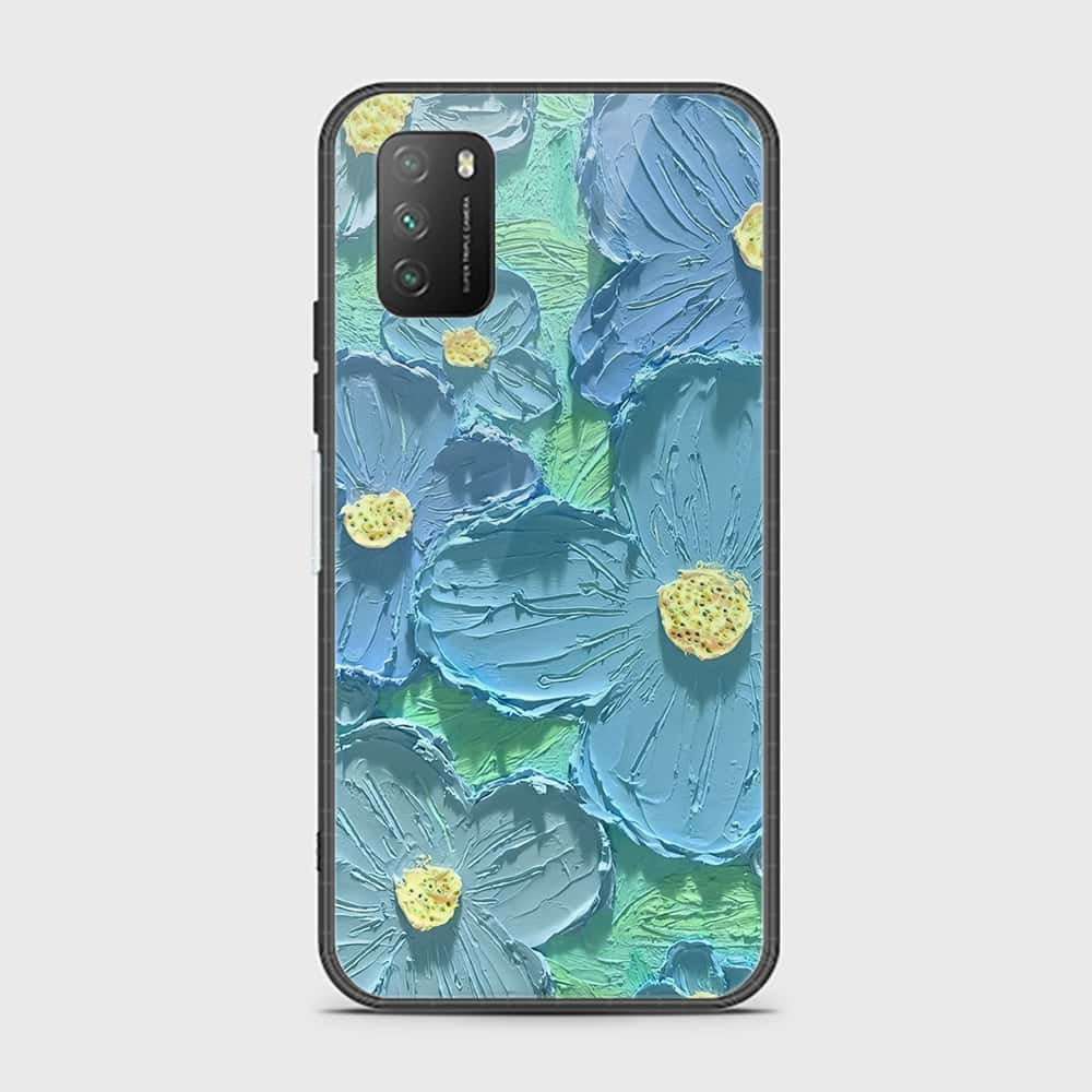 Xiaomi Poco M3 Cover - Floral Series - Design 1 - Purple & Aqua - HQ Ultra Shine Premium Infinity Glass Soft Silicon Borders Case