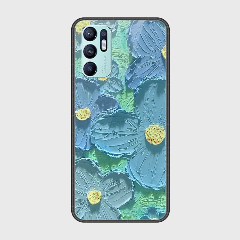 Oppo Reno 6 Cover - Floral Series - Design 1 - Purple & Aqua - HQ Ultra Shine Premium Infinity Glass Soft Silicon Borders Case