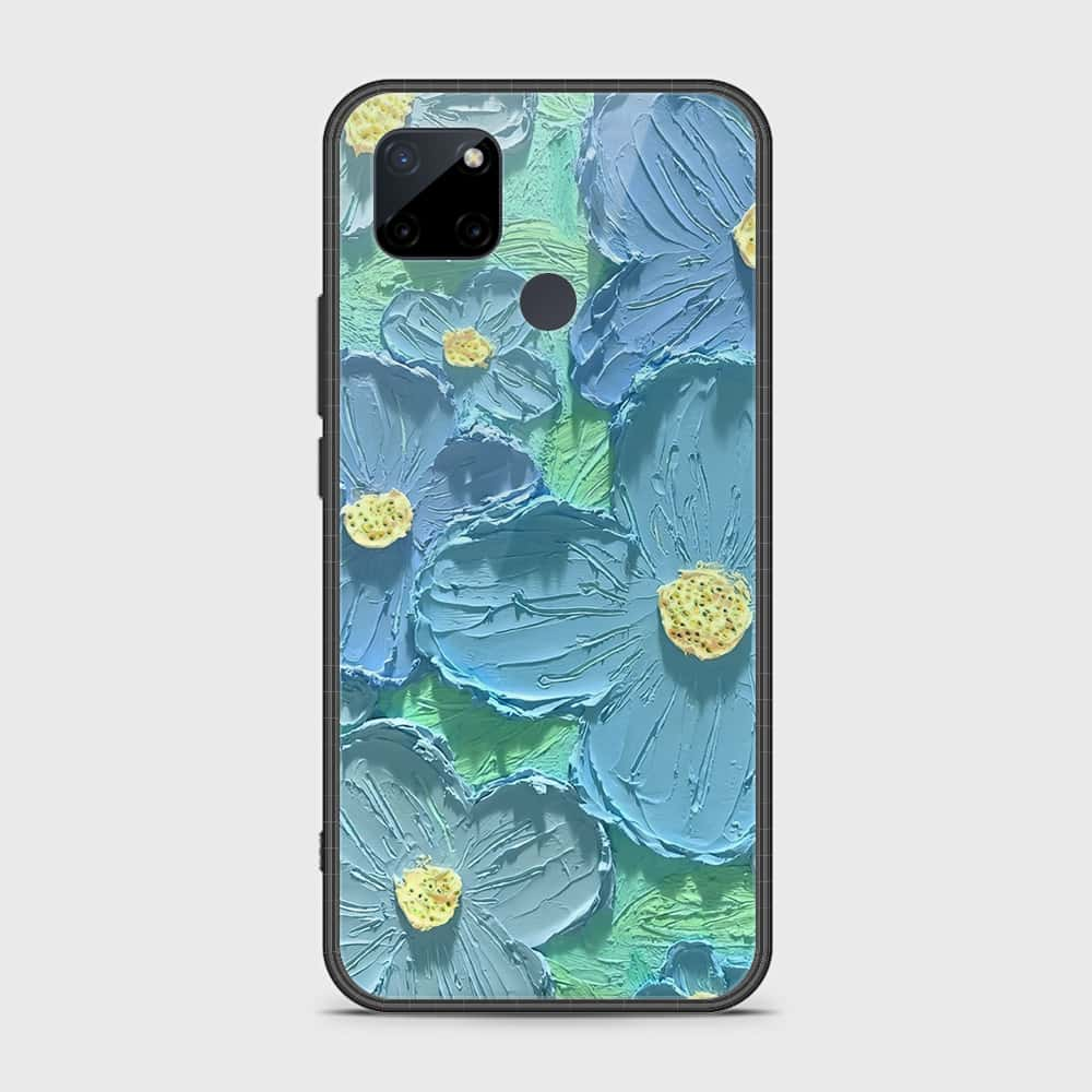 Realme C21Y Cover - Floral Series - Design 1 - Purple & Aqua - HQ Ultra Shine Premium Infinity Glass Soft Silicon Borders Case