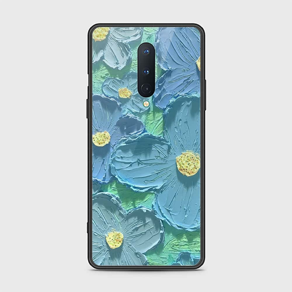 OnePlus 8 Cover - Floral Series - Design 1 - Purple & Aqua - HQ Ultra Shine Premium Infinity Glass Soft Silicon Borders Case