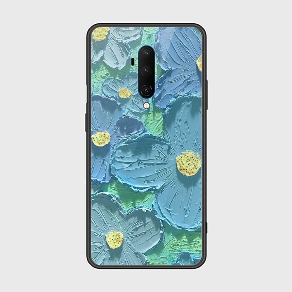 OnePlus 7T Pro Cover - Floral Series - Design 1 - Purple & Aqua - HQ Ultra Shine Premium Infinity Glass Soft Silicon Borders Case