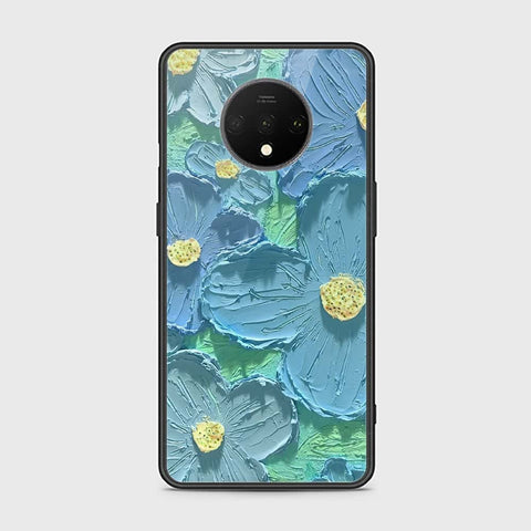 OnePlus 7T Cover - Floral Series - Design 1 - Purple & Aqua - HQ Ultra Shine Premium Infinity Glass Soft Silicon Borders Case