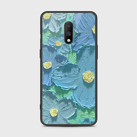 OnePlus 7 Cover - Floral Series - Design 1 - Purple & Aqua - HQ Ultra Shine Premium Infinity Glass Soft Silicon Borders Case