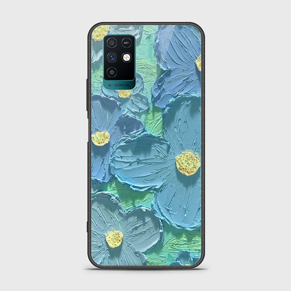 Infinix Note 10 Cover - Floral Series - Design 1 - Purple & Aqua - HQ Ultra Shine Premium Infinity Glass Soft Silicon Borders Case