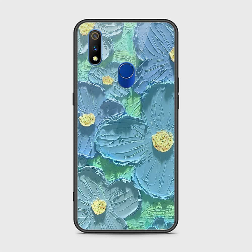 Realme 3 Pro Cover - Floral Series - Design 1 - Purple & Aqua - HQ Ultra Shine Premium Infinity Glass Soft Silicon Borders Case