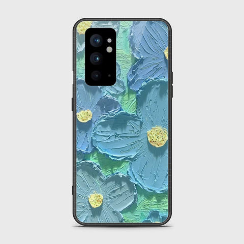 OnePlus 9RT 5G Cover - Floral Series - Design 1 - Purple & Aqua - HQ Ultra Shine Premium Infinity Glass Soft Silicon Borders Case