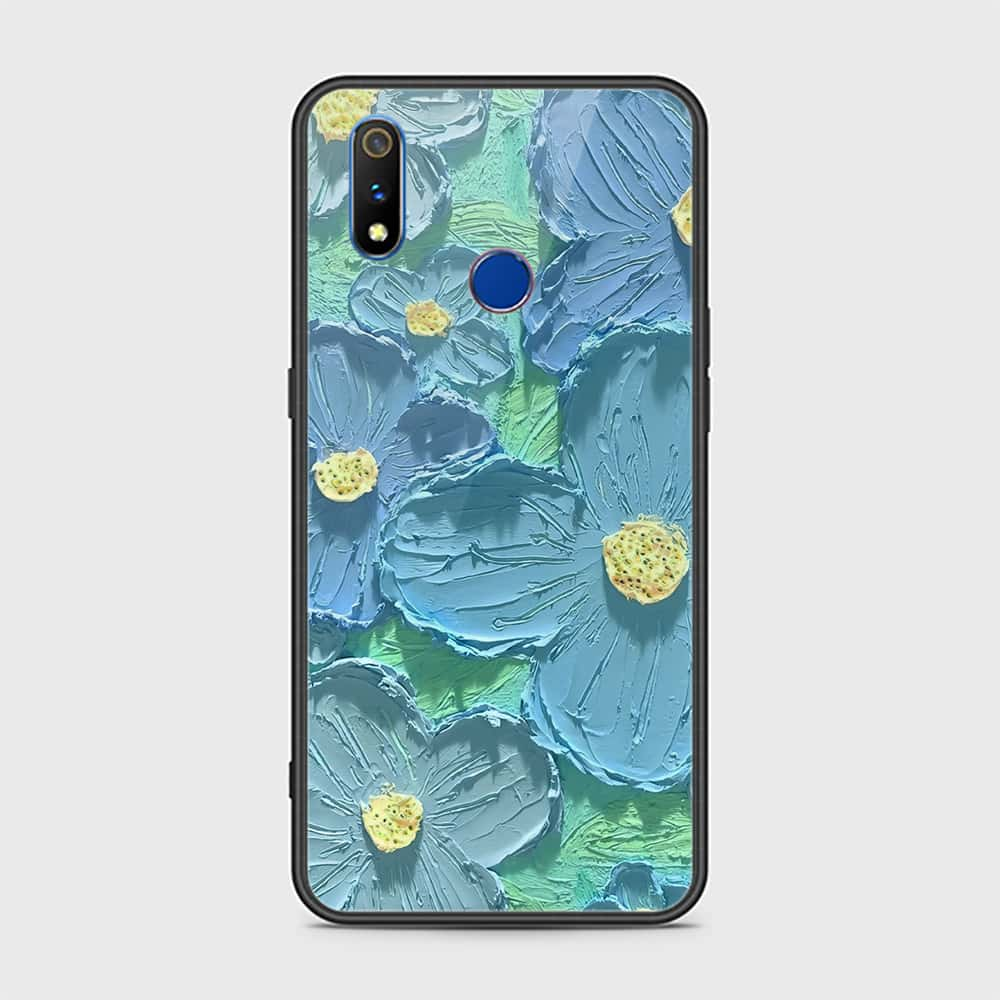 Realme 3 Cover - Floral Series - Design 1 - Purple & Aqua - HQ Ultra Shine Premium Infinity Glass Soft Silicon Borders Case