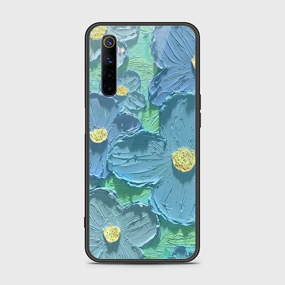 Realme 6 Cover - Floral Series - Design 1 - Purple & Aqua - HQ Ultra Shine Premium Infinity Glass Soft Silicon Borders Case