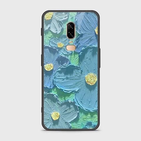 OnePlus 6 Cover - Floral Series - Design 1 - Purple & Aqua - HQ Ultra Shine Premium Infinity Glass Soft Silicon Borders Case