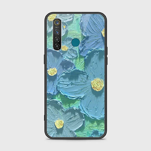 Realme 5 Pro Cover - Floral Series - Design 1 - Purple & Aqua - HQ Ultra Shine Premium Infinity Glass Soft Silicon Borders Case