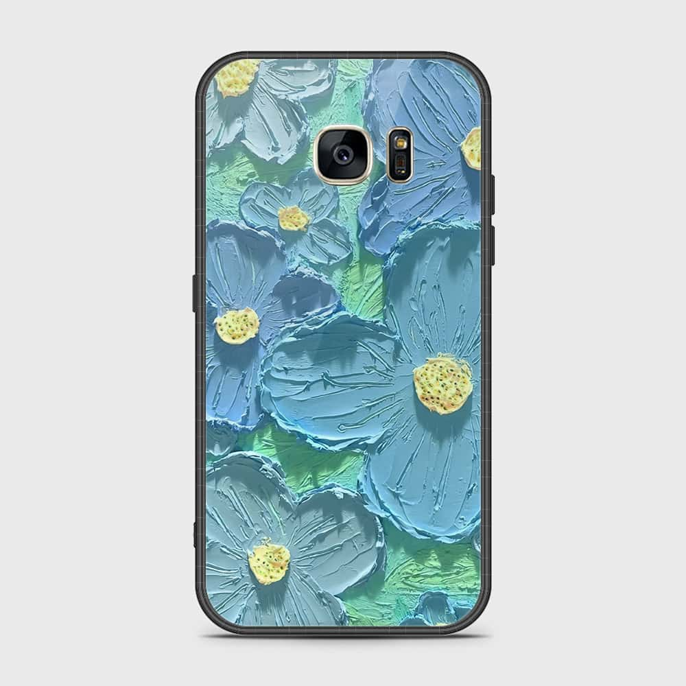 Samsung Galaxy S7 Cover - Floral Series - Design 1 - Purple & Aqua - HQ Ultra Shine Premium Infinity Glass Soft Silicon Borders Case