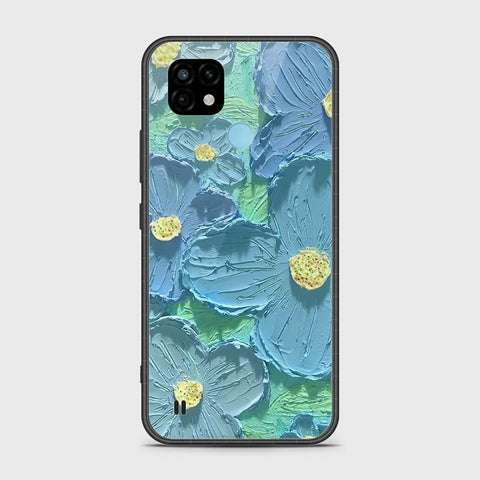 Realme C21 Cover - Floral Series - Design 1 - Purple & Aqua - HQ Ultra Shine Premium Infinity Glass Soft Silicon Borders Case