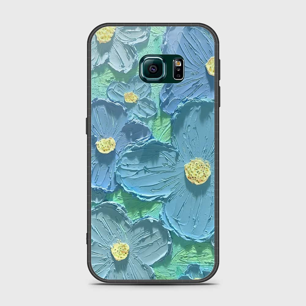 Samsung Galaxy S6 Edge Cover - Floral Series - Design 1 - Purple & Aqua - HQ Ultra Shine Premium Infinity Glass Soft Silicon Borders Case