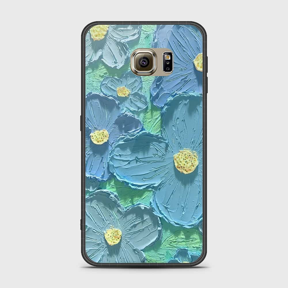 Samsung Galaxy S6 Cover - Floral Series - Design 1 - Purple & Aqua - HQ Ultra Shine Premium Infinity Glass Soft Silicon Borders Case