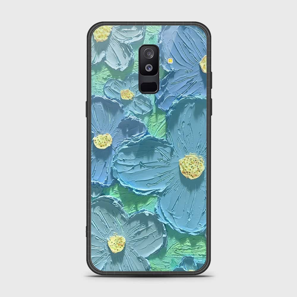 Samsung Galaxy A6 Plus 2018 Cover - Floral Series - Design 1 - Purple & Aqua - HQ Ultra Shine Premium Infinity Glass Soft Silicon Borders Case