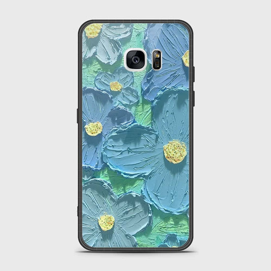 Samsung Galaxy S7 Edge Cover - Floral Series - Design 1 - Purple & Aqua - HQ Ultra Shine Premium Infinity Glass Soft Silicon Borders Case