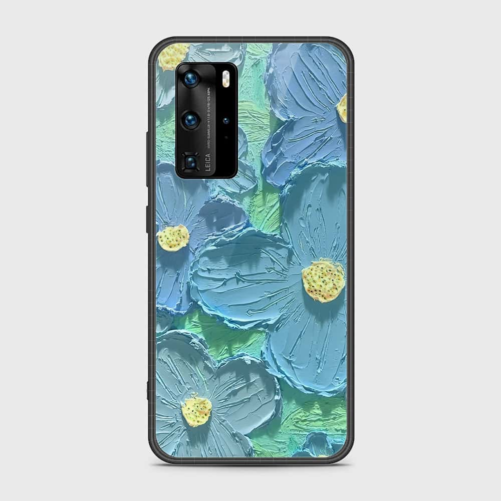 Huawei P40 Pro Cover - Floral Series - Design 1 - Purple & Aqua - HQ Ultra Shine Premium Infinity Glass Soft Silicon Borders Case