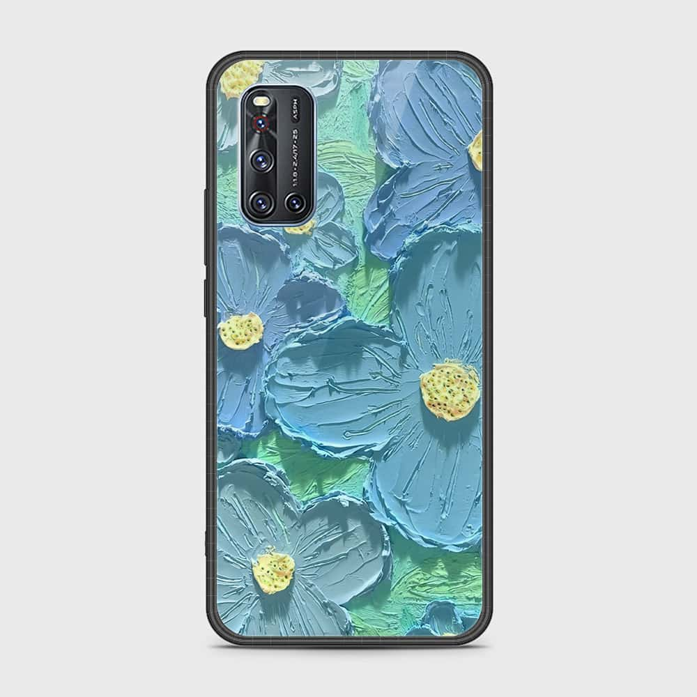 Vivo V19 Cover - Floral Series - Design 1 - Purple & Aqua - HQ Ultra Shine Premium Infinity Glass Soft Silicon Borders Case