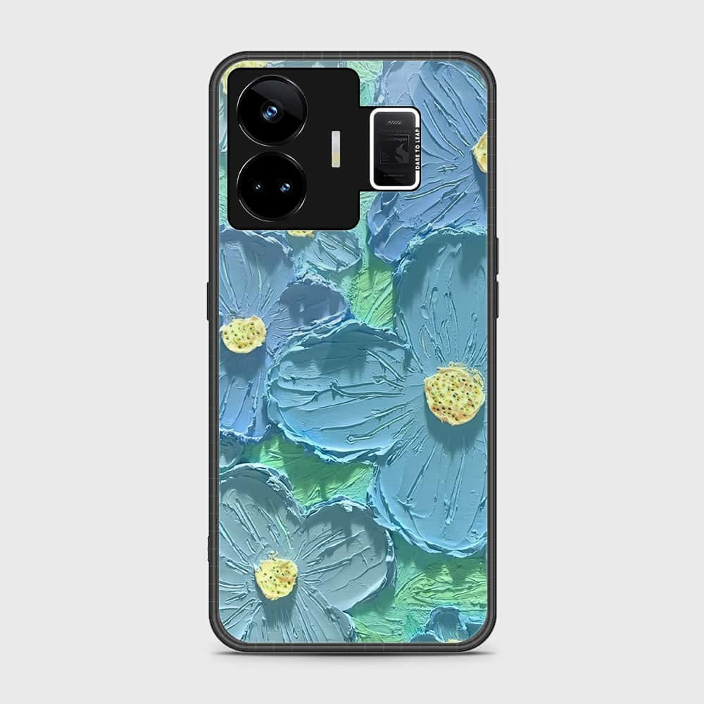 Realme GT3 Cover - Floral Series - Design 1 - Purple & Aqua - HQ Ultra Shine Premium Infinity Glass Soft Silicon Borders Case