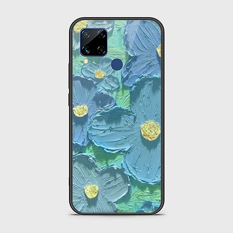 Realme C15 Cover - Floral Series - Design 1 - Purple & Aqua - HQ Ultra Shine Premium Infinity Glass Soft Silicon Borders Case