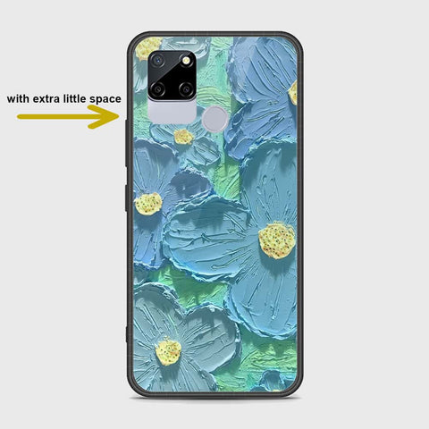 Realme C12 Cover - Floral Series - Design 1 - Purple & Aqua - HQ Ultra Shine Premium Infinity Glass Soft Silicon Borders Case