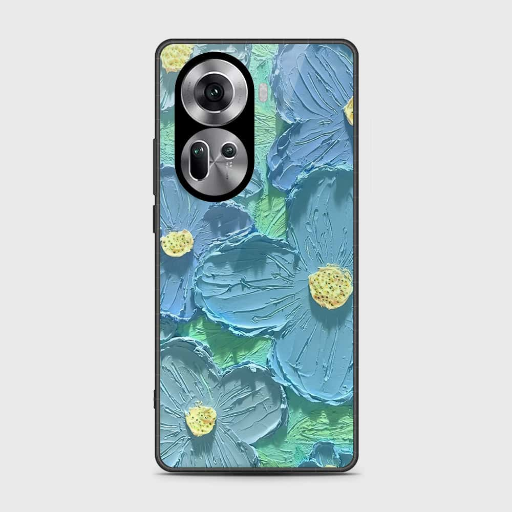 Oppo Reno 11 5G Cover - Floral Series - Design 1 - Purple & Aqua - HQ Ultra Shine Premium Infinity Glass Soft Silicon Borders Case