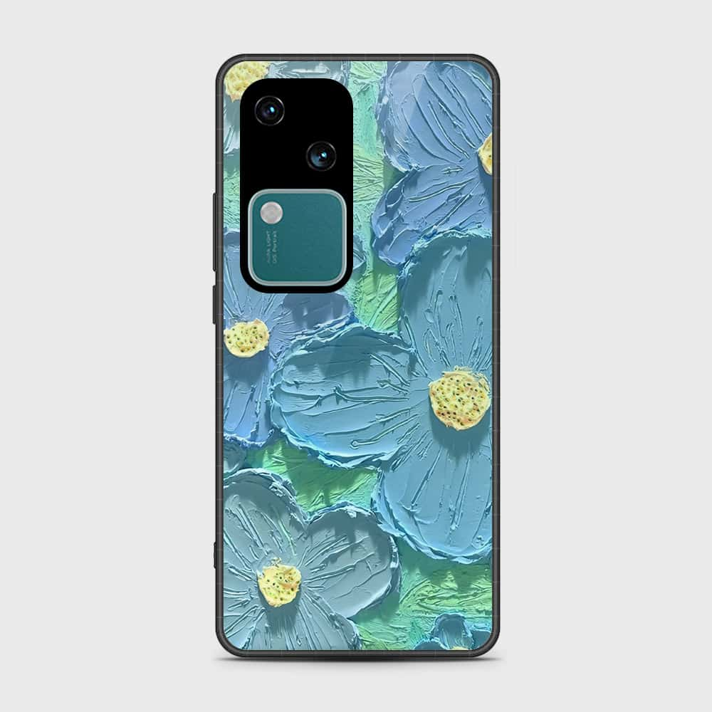 Vivo S18 Cover - Floral Series - Design 1 - Purple & Aqua - HQ Ultra Shine Premium Infinity Glass Soft Silicon Borders Case