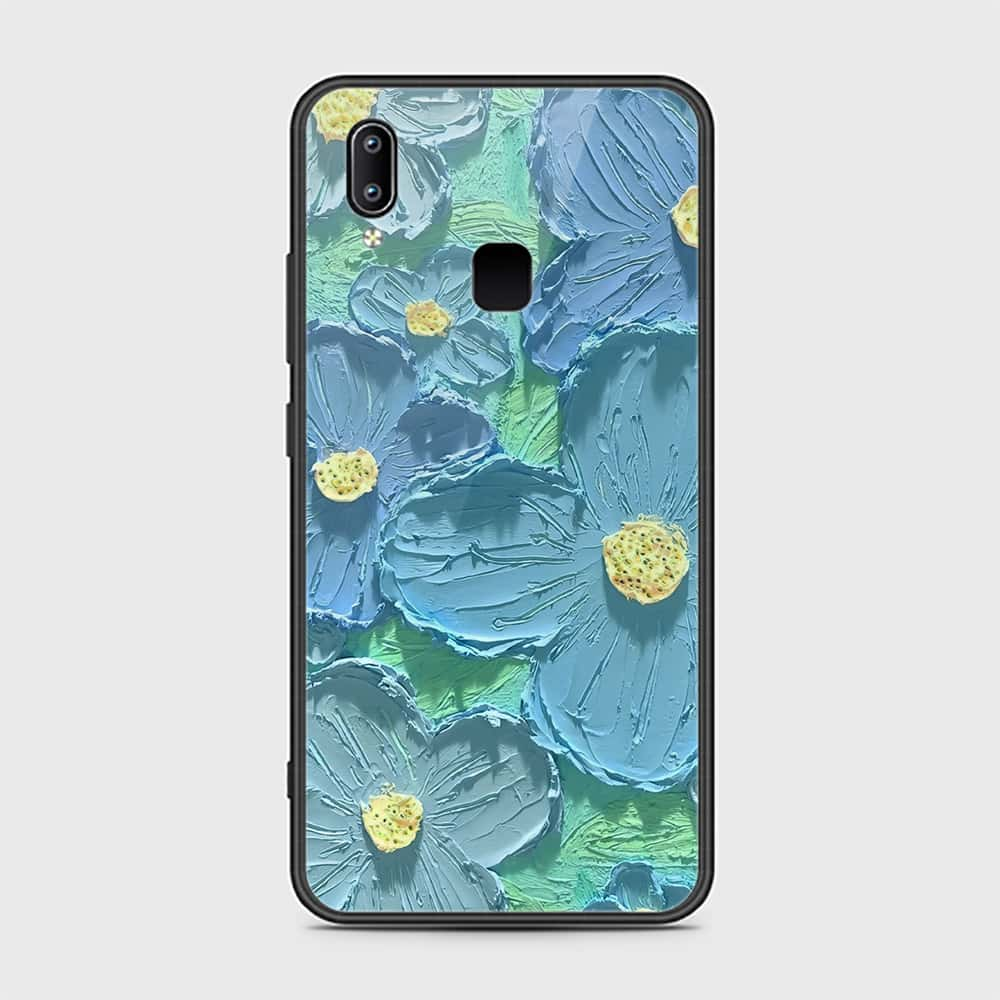 Vivo V9 Cover - Floral Series - Design 1 - Purple & Aqua - HQ Ultra Shine Premium Infinity Glass Soft Silicon Borders Case