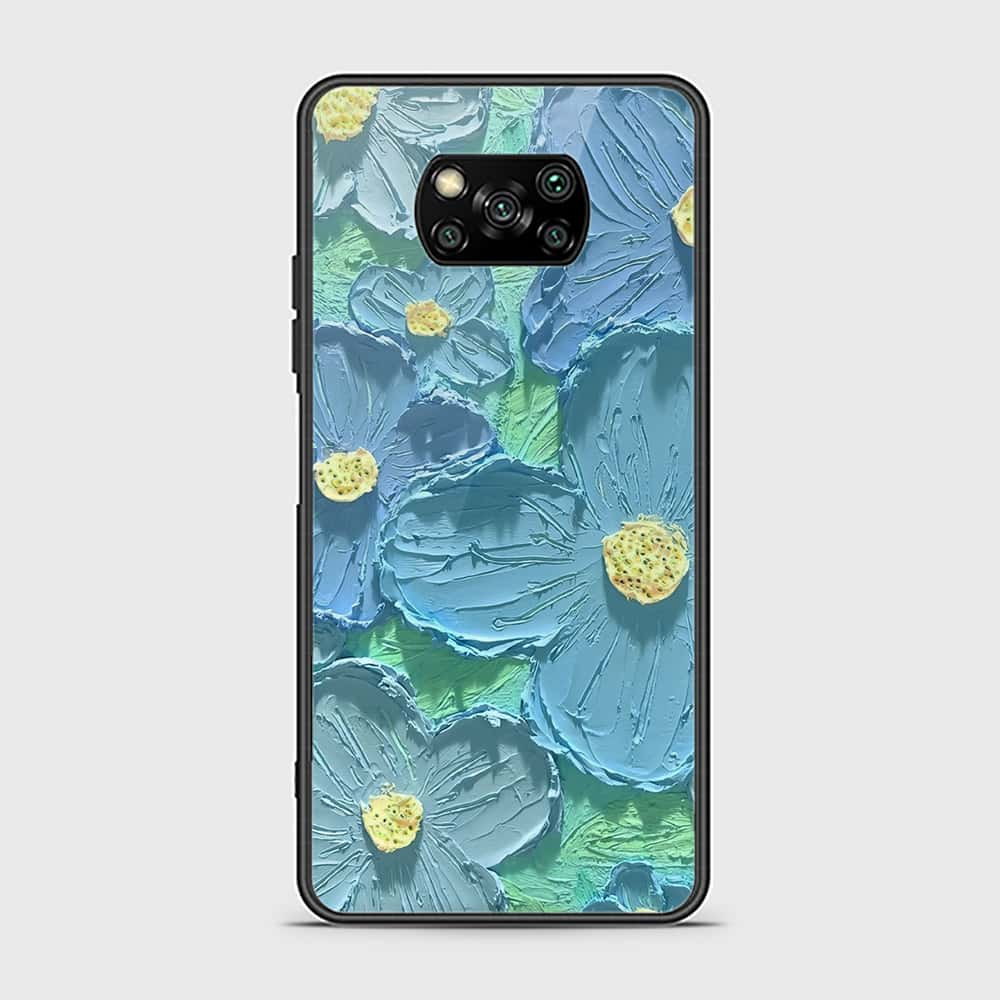 Xiaomi Poco X3 Cover - Floral Series - Design 1 - Purple & Aqua - HQ Ultra Shine Premium Infinity Glass Soft Silicon Borders Case