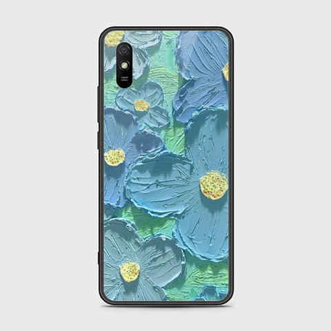 Xiaomi Redmi 9A Cover - Floral Series - Design 1 - Purple & Aqua - HQ Ultra Shine Premium Infinity Glass Soft Silicon Borders Case